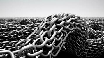 A visually captivating composition featuring an art installation made entirely of chain links, Background image. AI generated photo