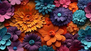 Abstract colorful floral garden, 3D style. Background image. AI generated photo