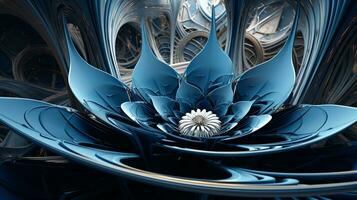 Abstract floral architecture in 3D style, shades of blue. Background image. AI generated photo