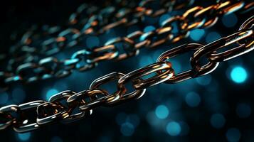 An artistic composition featuring an abstract arrangement of chain links with creative lighting. Background image. AI generated photo