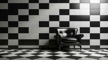 An image showcasing a classic black and white checkered pattern, with space for text to describe its timeless appeal and versatility in fashion and design. Background image. AI generated photo