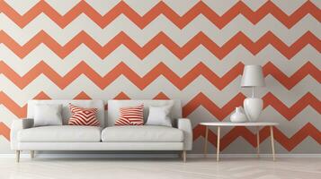 An image showcasing a chic chevron pattern in a stylish interior setting, with space for text to describe its contemporary and eye-catching appeal in home decor. Background image. AI generated photo