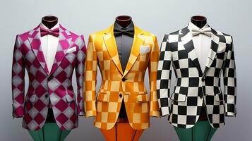 An image featuring a stylish checkered outfit or accessory, with modern design and color variations, with space for text. Background image. AI generated photo