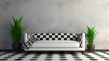 An image showcasing a classic black and white checkered pattern, with space for text to describe its timeless appeal and versatility in fashion and design. Background image. AI generated photo