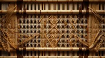 un imagen exhibiendo el intrincado patrones de bambú tejido en un tradicional japonés pantalla, con espacio para texto. antecedentes imagen. ai generado foto