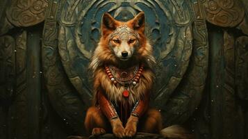 A captivating scene featuring a fox as a guardian spirit or totem animal in indigenous traditions, against a textured background, allowing space for text. Background image, AI generated photo