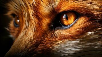 A close-up composition capturing the intense gaze of a fox's eye against a textured backdrop with space for text. Background image, AI generated photo