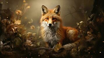 A visual representation of foxes in European mythology, with space for text. Background image, AI generated photo