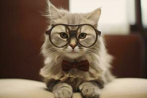 gato linda elegante lentes foto