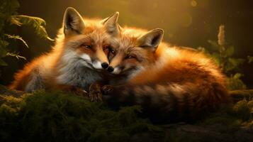 A visual representation of foxes in European mythology, with space for text. Background image, AI generated photo