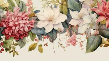 A visually captivating composition featuring a botanical illustration of intricate florals with a textured background, allowing space for text. Background image, AI generated photo