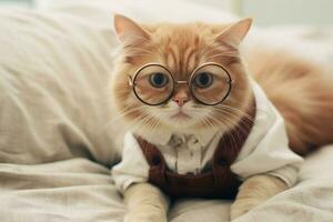 gato linda elegante lentes foto