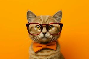 gato con lentes en y un naranja antecedentes foto