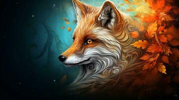 An image highlighting the fox's head in various folklore and mythology contexts with space for text. Background image, AI generated photo