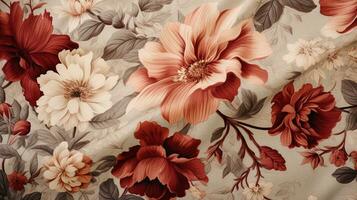 An image showcasing a fabric with a floral pattern, highlighting the texture of the fabric. Background image, AI generated photo