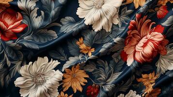 An image showcasing a fabric with a floral pattern, highlighting the texture of the fabric. Background image, AI generated photo