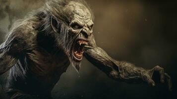 A captivating scene portraying the transformation of a human into a werewolf, a creature from European folklore, against a textured background, background image, AI generated photo