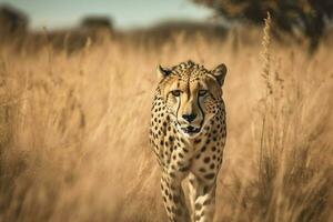 cheetah stalking at field photo