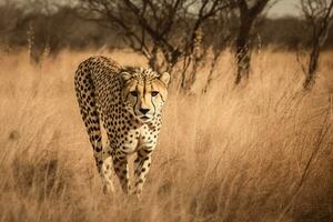 cheetah stalking at field photo