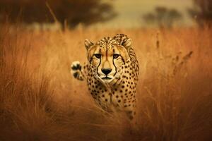 cheetah stalking at field photo