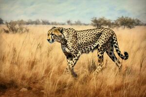 cheetah stalking at field photo