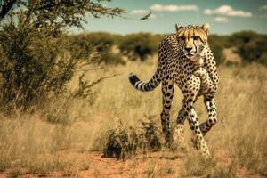 cheetah stalking at field photo