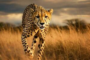 cheetah stalking at field photo