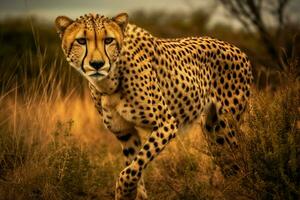 cheetah stalking at field photo