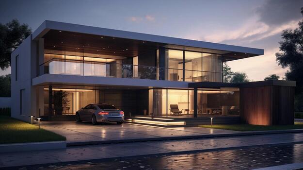 An image showcasing a sleek, contemporary urban residence with clean lines and innovative architecture, offering space for text, background image, AI generated photo