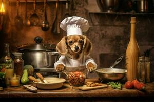 chef dog cooking food photo