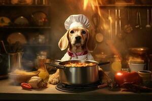 chef dog cooking food photo