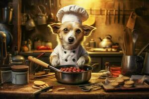 chef dog cooking food photo