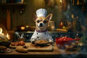 chef dog cooking food photo