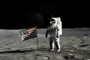 chino astronauta Luna con bandera foto