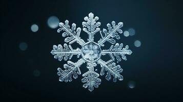 An image showcasing a close-up view of a single, delicate snowflake, with ample space for text, background image, AI generated photo