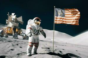 chino astronauta Luna con bandera foto