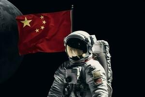 chinese astronaut moon with flag photo