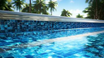 A scene illustrating a luxurious pool adorned with textured glass tile accents, providing space for text, background image, AI generated photo
