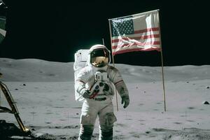 chino astronauta Luna con bandera foto