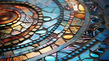 An image featuring an intricate glass tile mosaic design with a textured background, leaving space for text, background image, AI generated photo