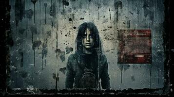 An image showcasing a grunge-inspired movie poster or film still with distressed textures and gritty elements, allowing space for text, background image, AI generated photo