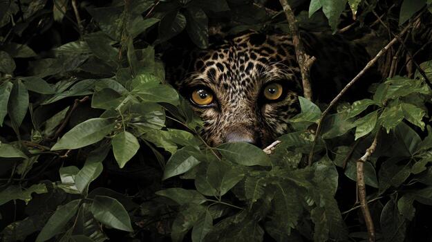 A visually appealing composition featuring an example of effective forest camouflage, with designated areas for text, background image, AI generated photo