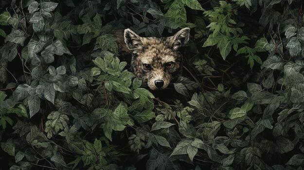 A visually appealing composition featuring an example of effective forest camouflage, with designated areas for text, background image, AI generated photo