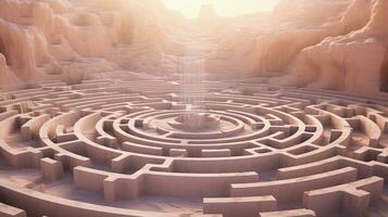 An artistic portrayal of a dreamlike labyrinth with pastel tones, symbolizing the exploration of one's subconscious mind, providing space for text, background image, AI generated photo
