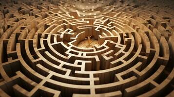 An artistic portrayal of a symbolic mental labyrinth representing complex thoughts and ideas, with designated areas for text, background image, AI generated photo