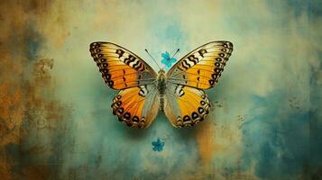un imagen presentando un vibrante mariposa en contra un texturizado fondo, atractivo texto a explorar el gracia, belleza, y simbolismo de mariposas, antecedentes imagen, ai generado foto