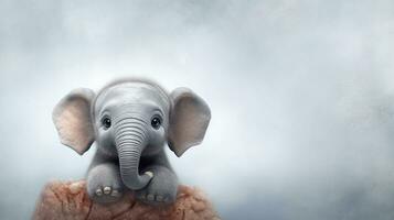 Close-up of a cute baby elephant with textured background and space for text, background image, AI generated photo