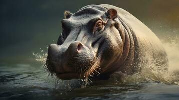 Close-up of an amazing male hippo with textured background and space for text, background image, AI generated photo