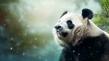 Close-up of an awesome male panda with textured background and space for text, background image, AI generated photo