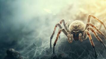 Close-up of an awesome spider with textured background and space for text, background image, AI generated photo